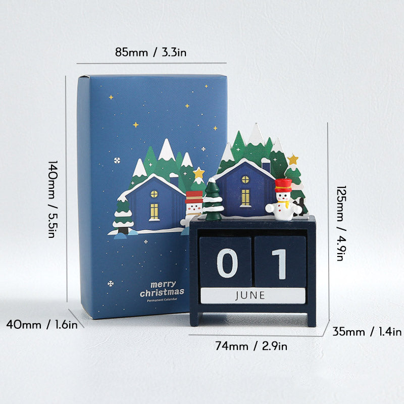 Wooden Perpetual Calendar Blocks | 2 Number Cubes & 3 Month Blocks with Storage Tray | Festive Tabletop Decoration