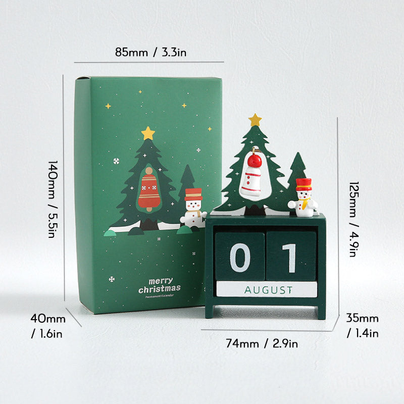 Wooden Perpetual Calendar Blocks | 2 Number Cubes & 3 Month Blocks with Storage Tray | Festive Tabletop Decoration