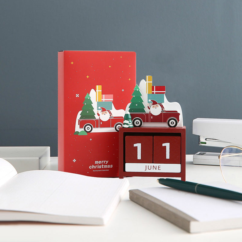 Wooden Perpetual Calendar Blocks | 2 Number Cubes & 3 Month Blocks with Storage Tray | Festive Tabletop Decoration