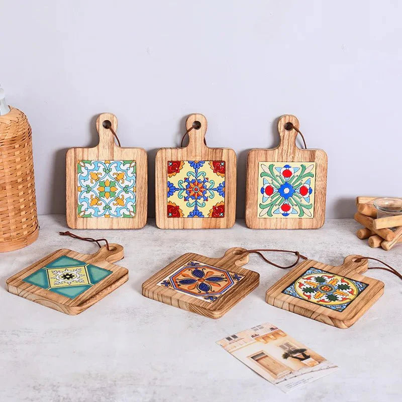 Wooden Trivet | Paddle Board With An Inset Patterned Tile