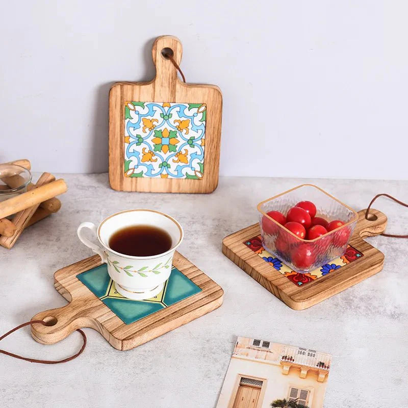 Wooden Trivet | Paddle Board With An Inset Patterned Tile