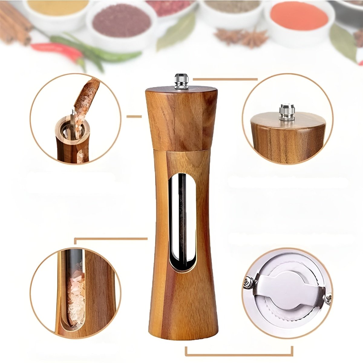 Wooden Salt and Pepper Mill – Elegant Design with Adjustable Grind Settings for the Kitchen or Dining Table 8