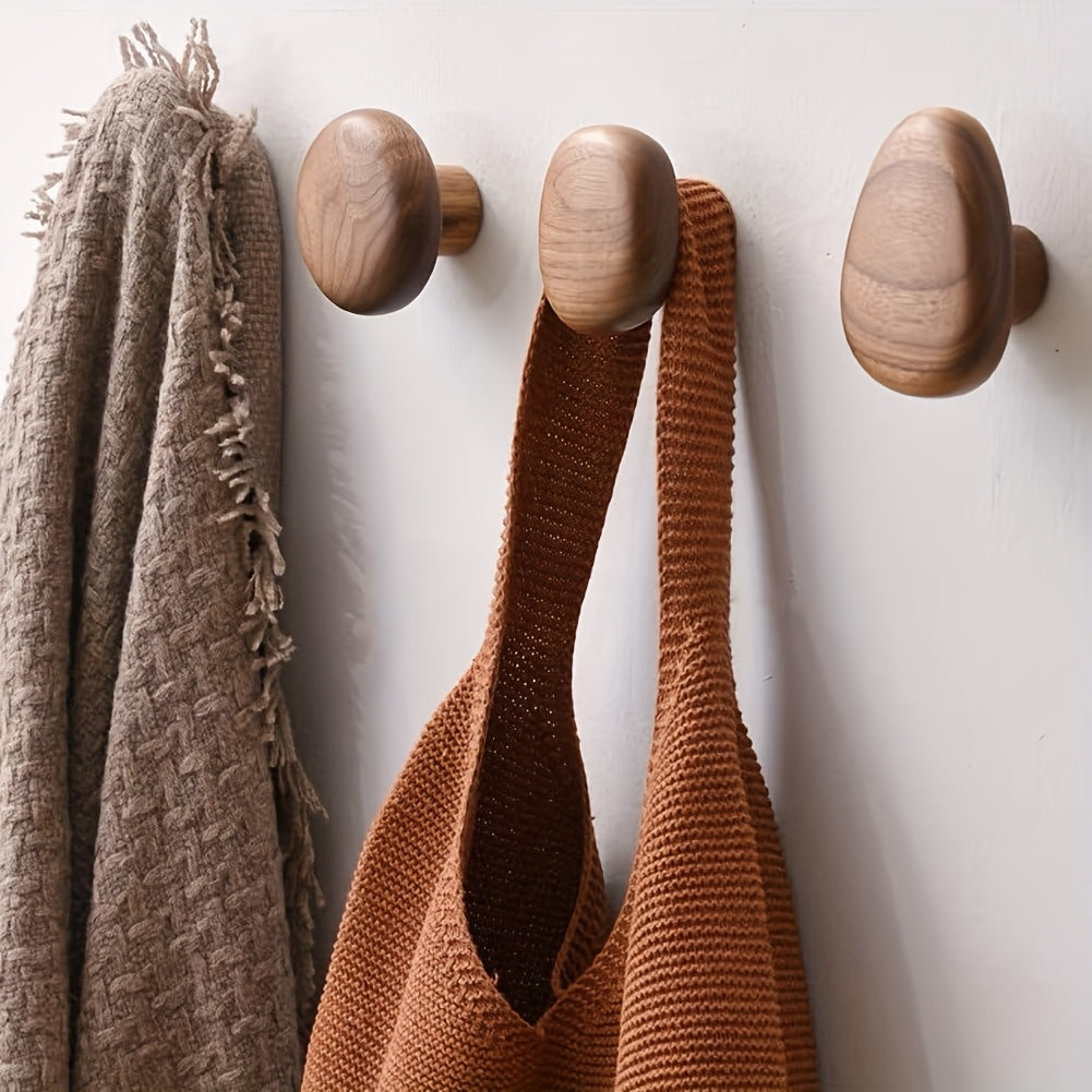 Wooden Wall Hooks Set Round Shape Wall Mounted Coat Hooks 1