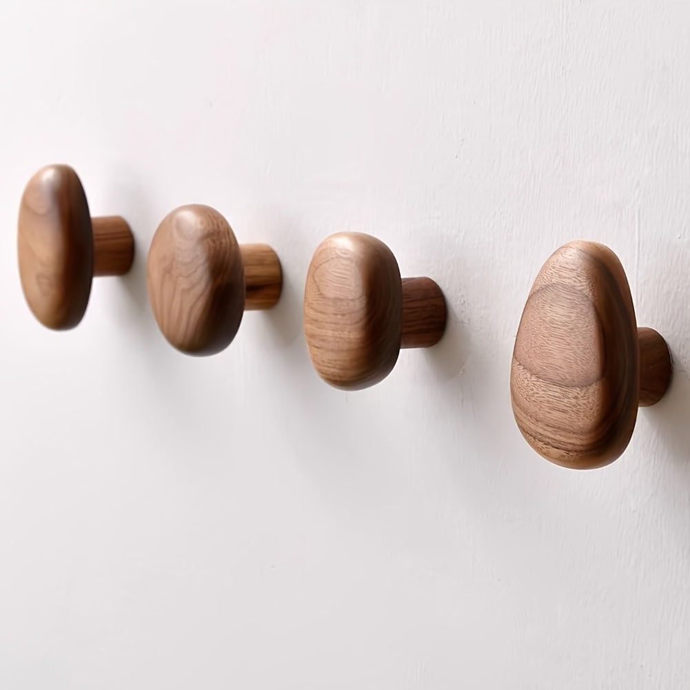 Wooden Wall Hooks Set Round Shape Wall Mounted Coat Hooks 5
