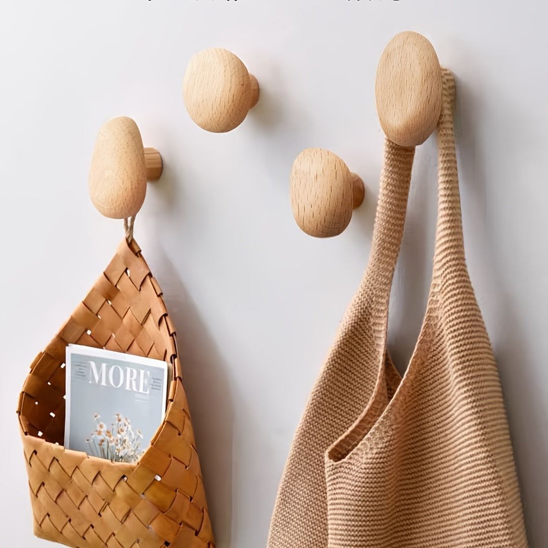 Wooden Wall Hooks Set Round Shape Wall Mounted Coat Hooks 6