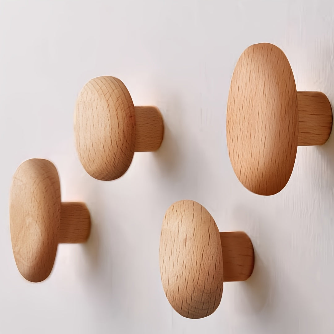 Wooden Wall Hooks Set Round Shape Wall Mounted Coat Hooks 7