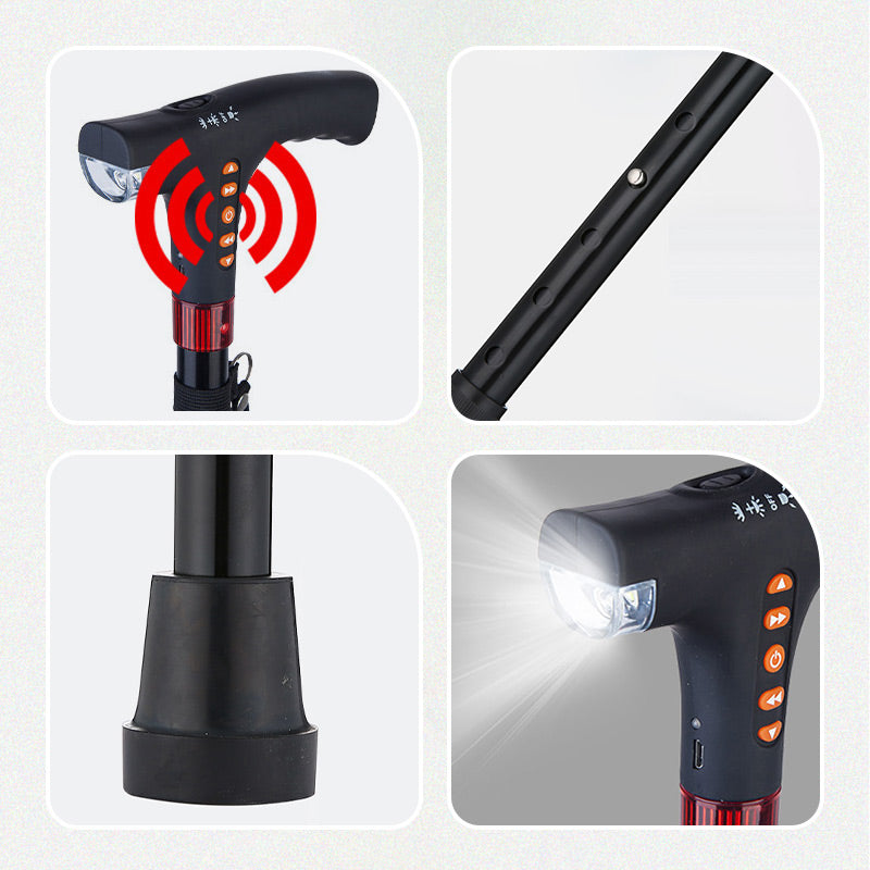 Walking Stick for Elderly | LED Torch & SOS Alarm | Adjustable 73-95.5 cm Foldable Aluminium Alloy Cane with Radio, 500 g 8