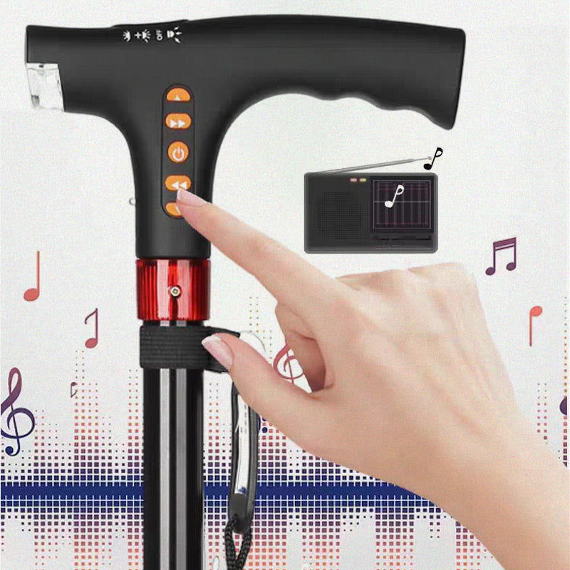Walking Stick for Elderly | LED Torch & SOS Alarm | Adjustable 73-95.5 cm Foldable Aluminium Alloy Cane with Radio, 500 g 11