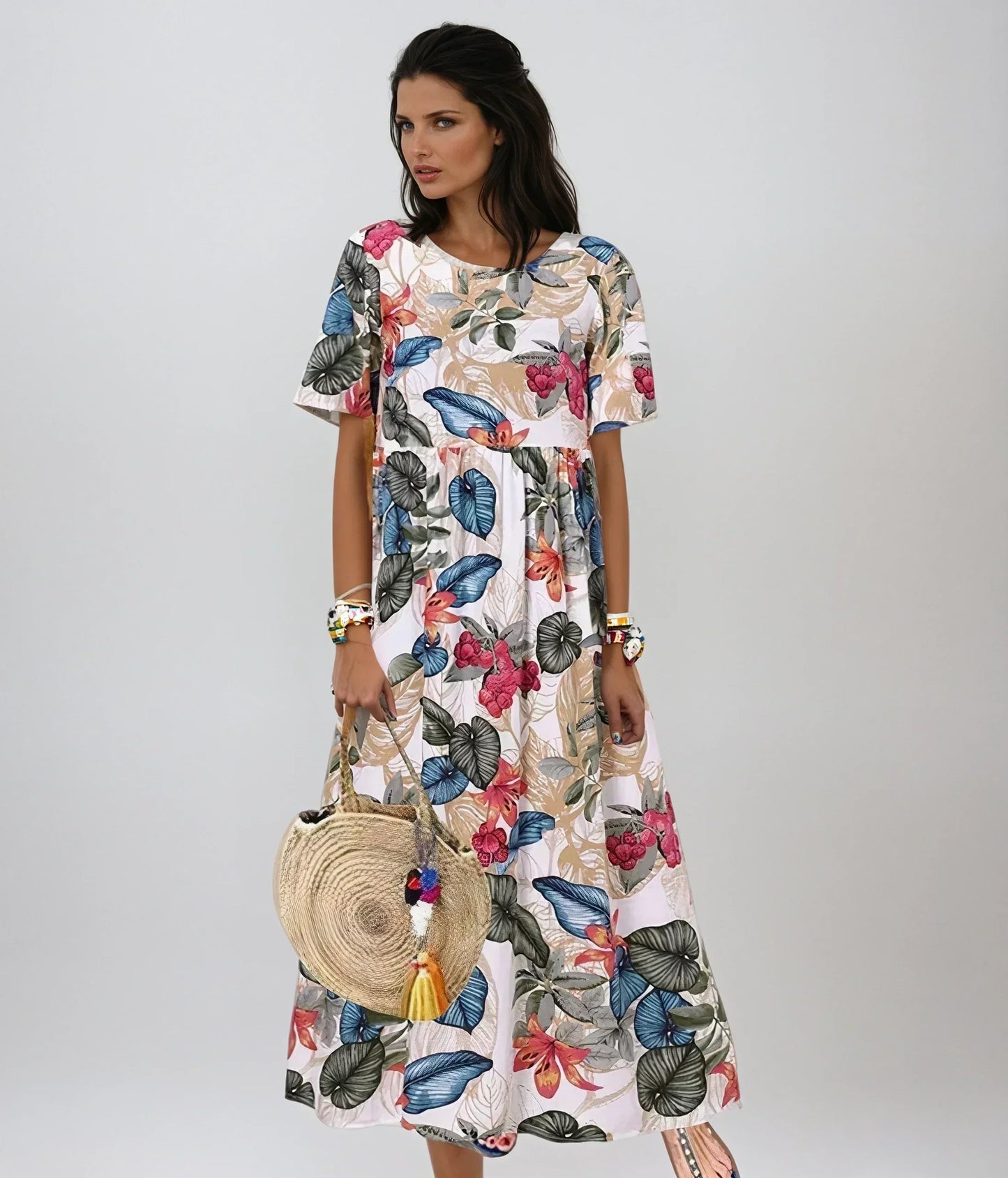 Floral Bliss | Women's Floral Summer Dress with Flutter Sleeves - Midi Length Plus Size Options for Comfortable All-Day Wear 2