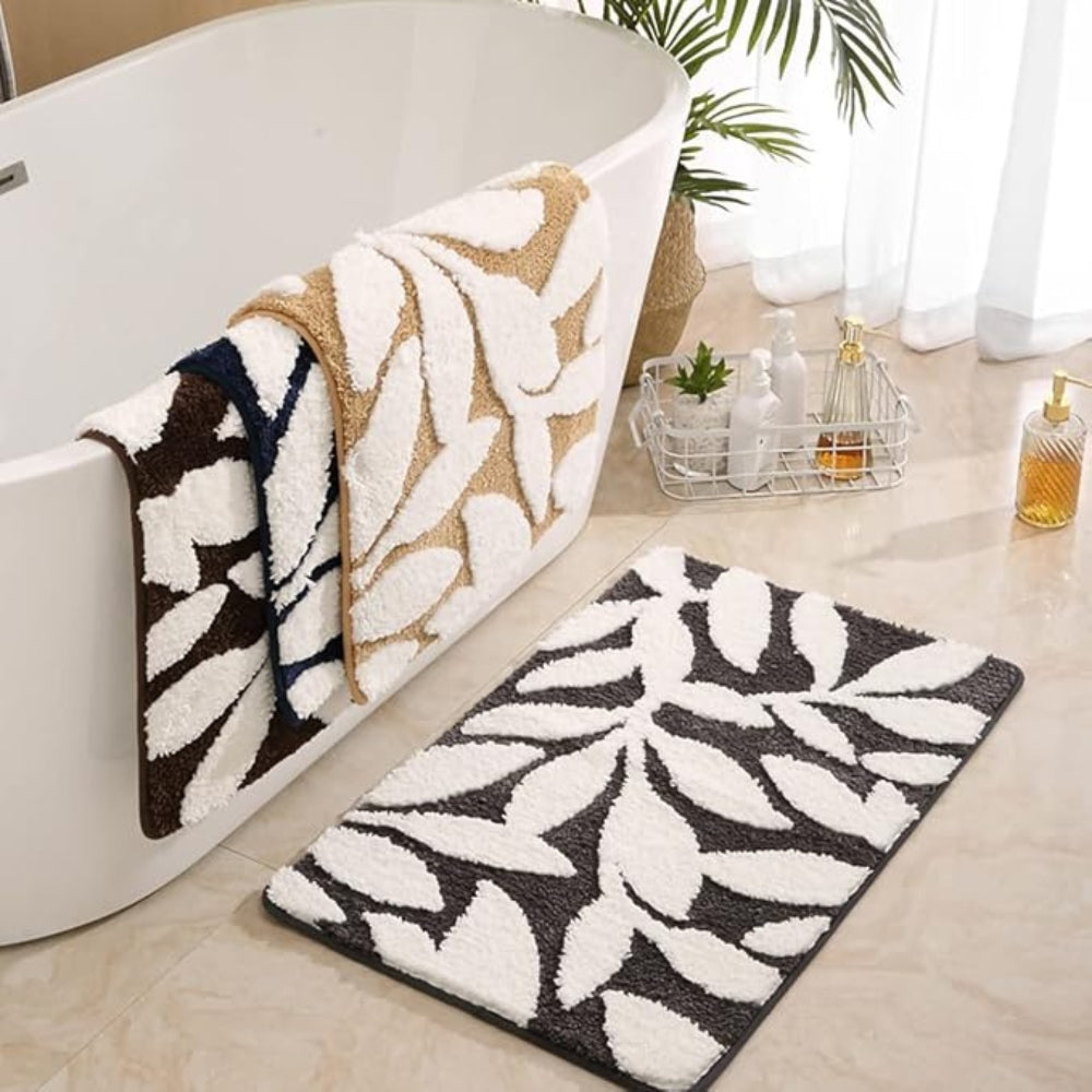 Zyphire | Leaf Pattern Bath Mat – Ultra-Soft Non-Slip Microfiber