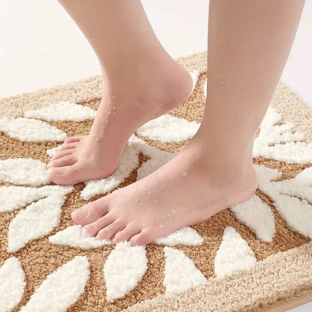 Zyphire | Leaf Pattern Bath Mat – Ultra-Soft Non-Slip Microfiber