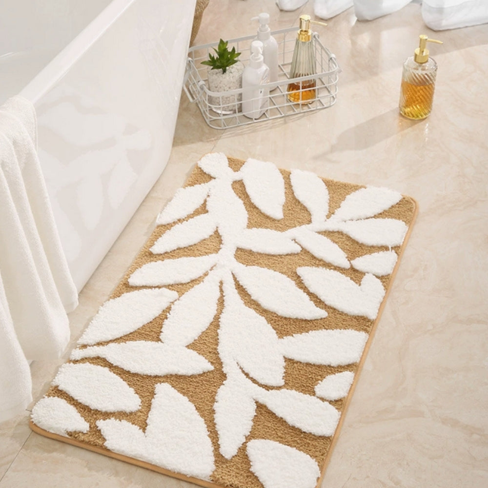 Zyphire | Leaf Pattern Bath Mat – Ultra-Soft Non-Slip Microfiber