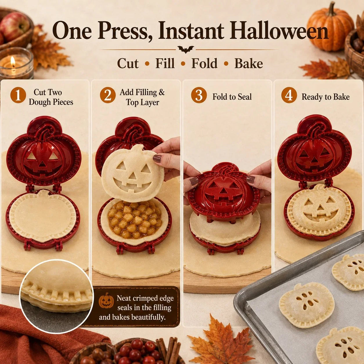 Halloween Hand Pie Mold Set | 8 Spooky Shapes, Snap & Seal Hinged Design | Plastic, Oven-Safe Prep for Hand Pies 2