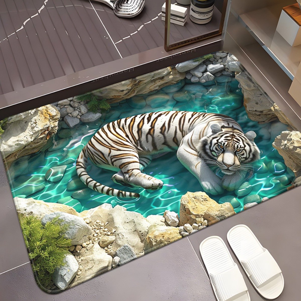 3D Optical Illusion Door Mat with Diatomaceous Earth Surface | Instant Water Absorption | Non-Slip Backing for Wet Floors 12