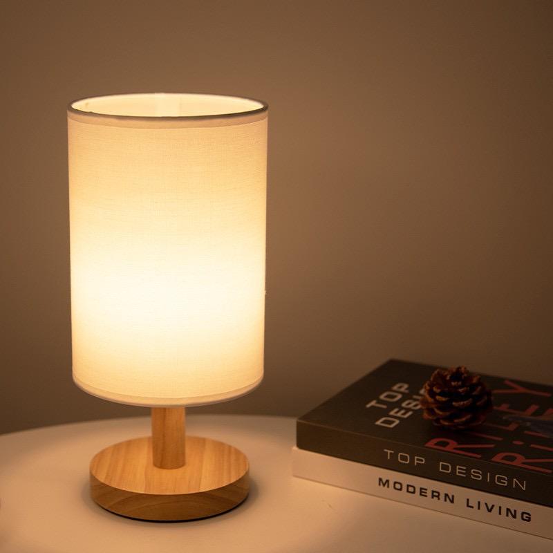Dimmable Table Lamp with Remote Control, Wood and Cloth | 14 x 28 cm, Plain White or Textured Grey | 3 Light Colours, USB Powered 5