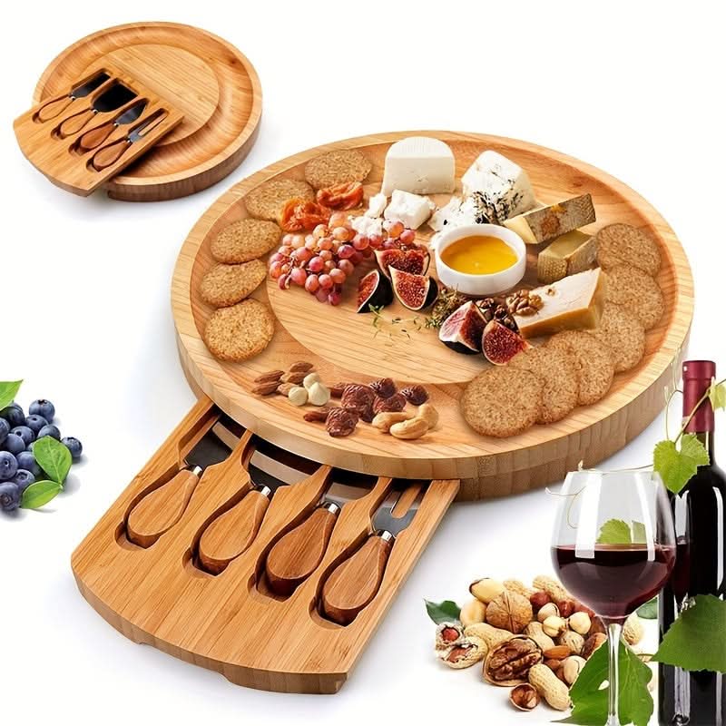 Bamboo Cheese Board Set with Drawer | Built-In Cutlery and Serving Tools | Portable Design for Parties and Picnics 2