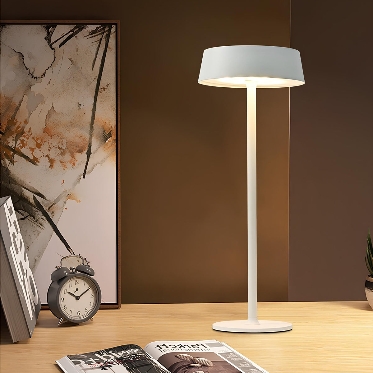 Cordless Rechargeable Table Lamp, Iron Build, 25 x 13 cm | Black, White or Brown | Dimmable with 3 Lighting Modes 3