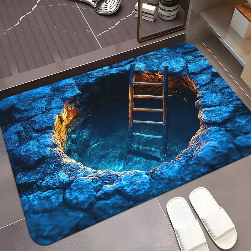 3D Optical Illusion Door Mat with Diatomaceous Earth Surface | Instant Water Absorption | Non-Slip Backing for Wet Floors 5