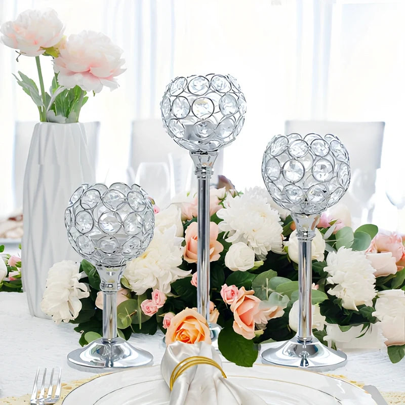 Crystal Sphere Candle Holder | Glass and Iron, Gold or Silver | Faceted Beads Reflect Candlelight, 3 Sizes or Set of 3 11