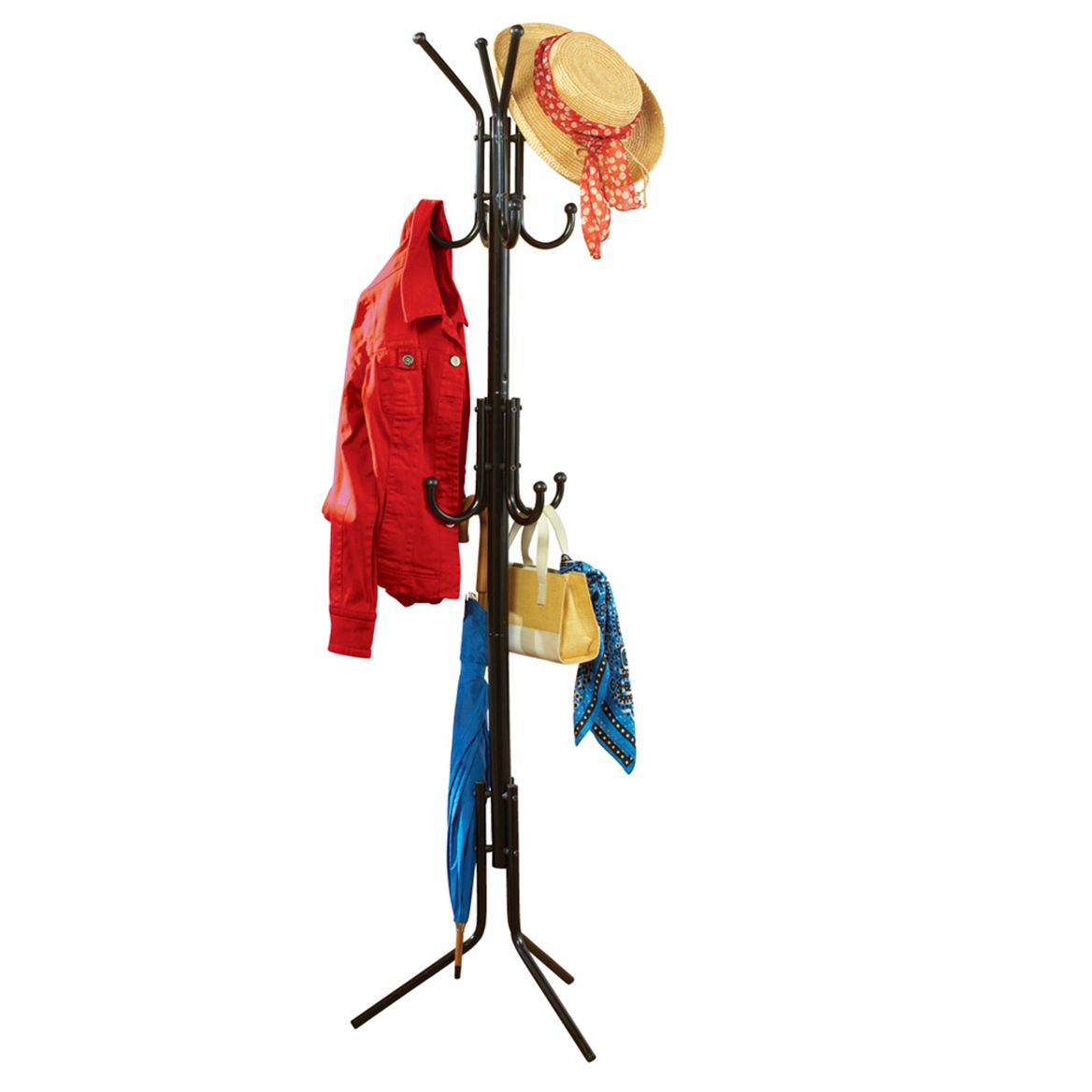 Coat Rack Iron Stand 176.5 cm Tall | 11 Hooks for Hats, Coats and Umbrellas | Round Base, Freestanding Entryway Design 2