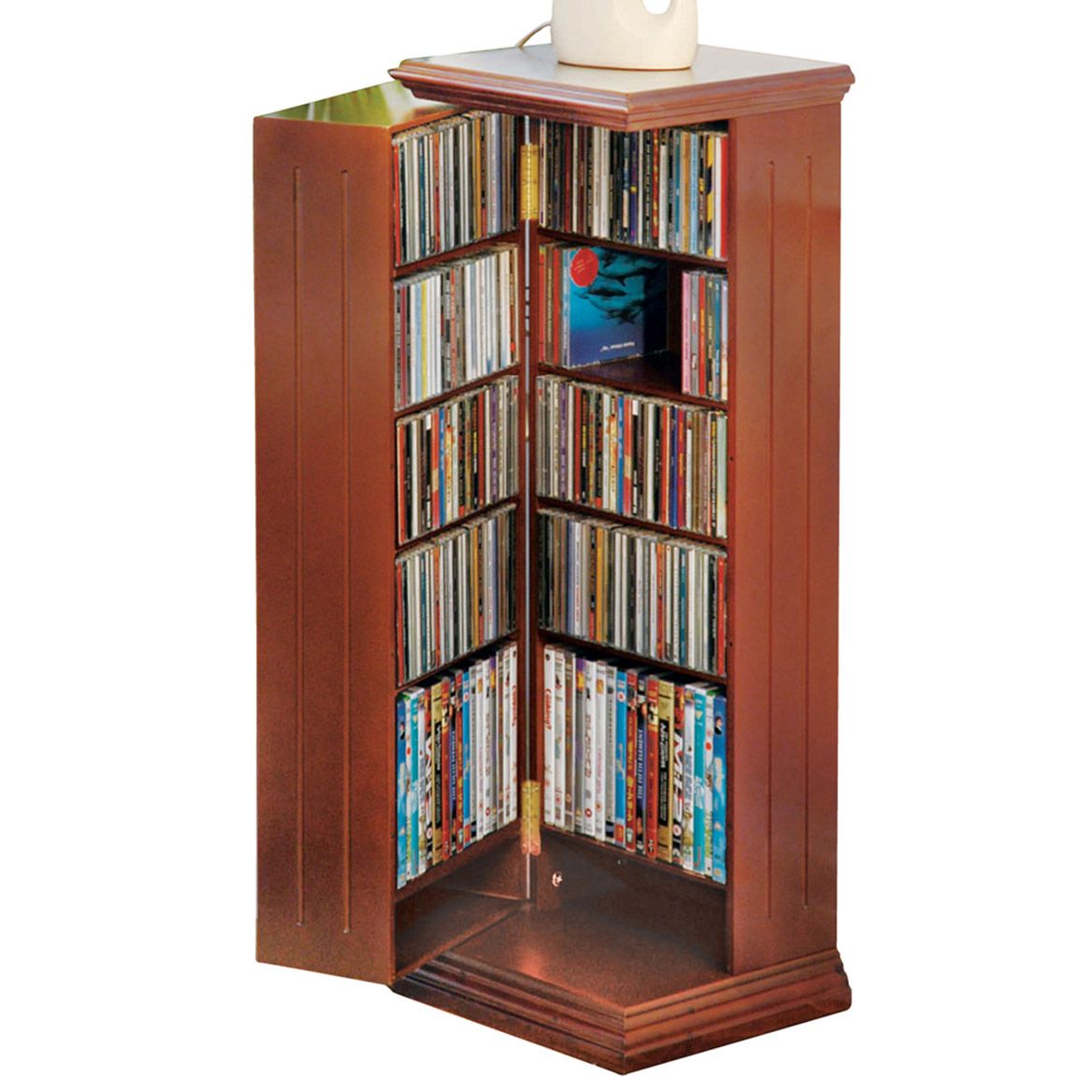 Media Storage Cabinet 96.5 x 33 x 29.8 cm | Mahogany Finish, Hinged Door | Adjustable Shelves, Holds 325 CDs or 144 DVDs 2