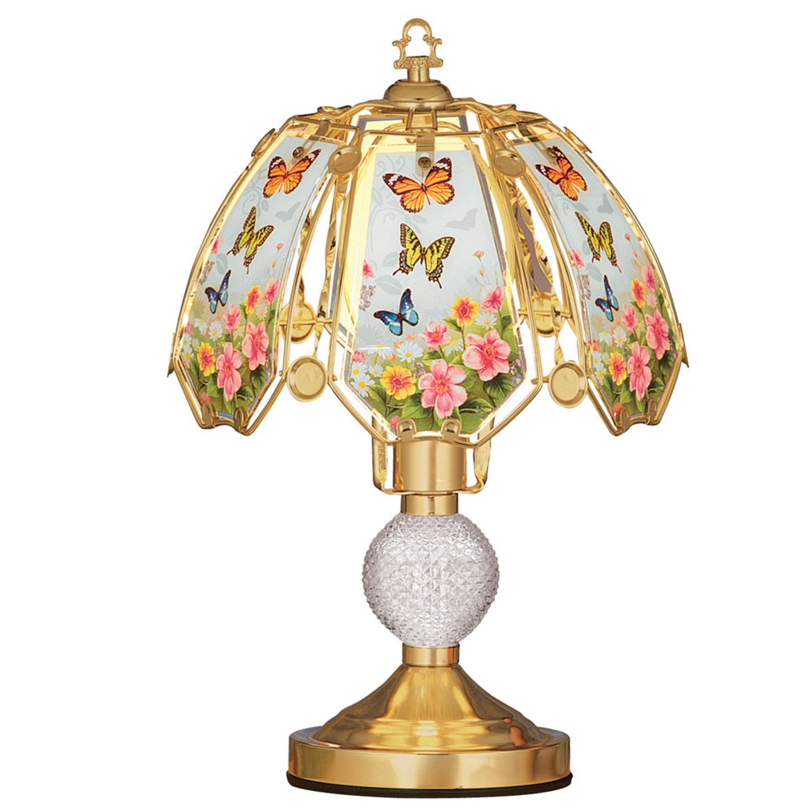 Touch Lamp Glass and Iron 27 cm x 42 cm | Butterfly Garden Glass, Gold-Toned Base | Three Brightness Levels, Touch On/Off 2