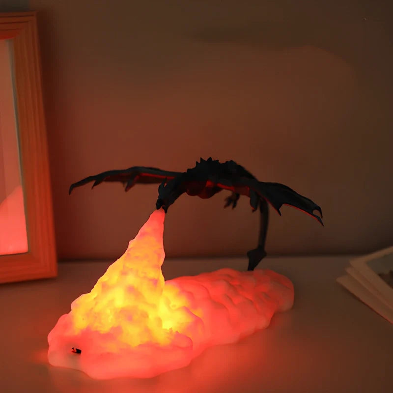 3D Printed Dragon Night Light, PLA, 20 x 10 cm | Flickering Flame Glow | Rechargeable Cordless USB LED, Up to 10 Hours 2