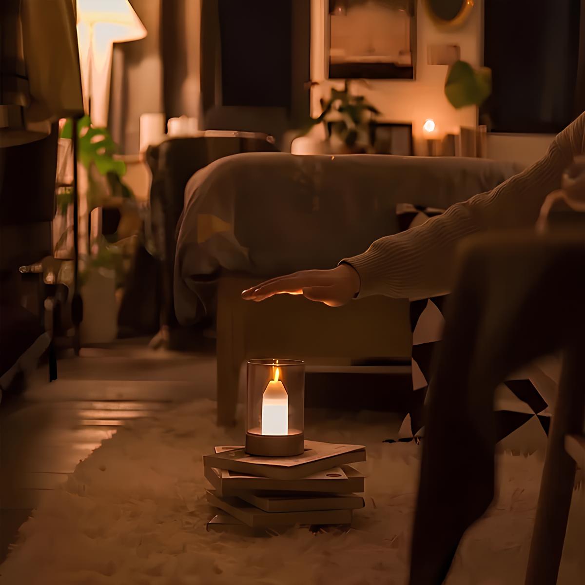 Flameless LED Candle Lamp 8.6 x 13 cm | Warm White Flicker, Hand Gesture Control | USB Rechargeable, No Flame or Smoke 5
