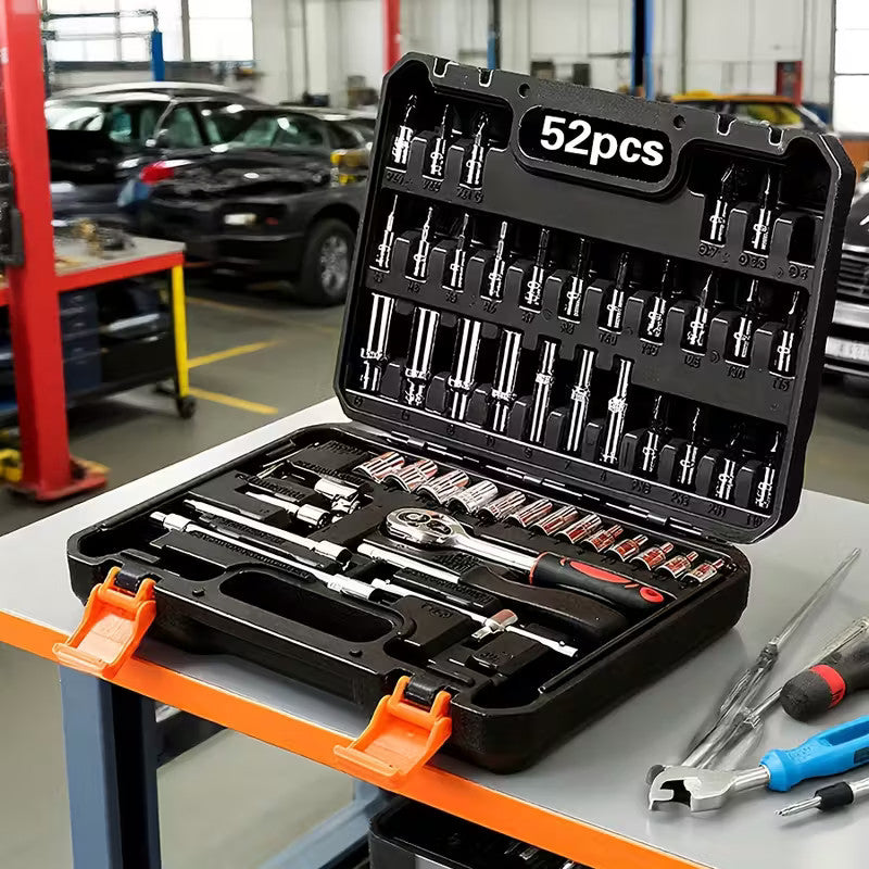 Tool Set 52 Pcs Steel | Black or Red Hard Case | Complete Household Repair Kit for DIY Projects and Home Maintenance 1