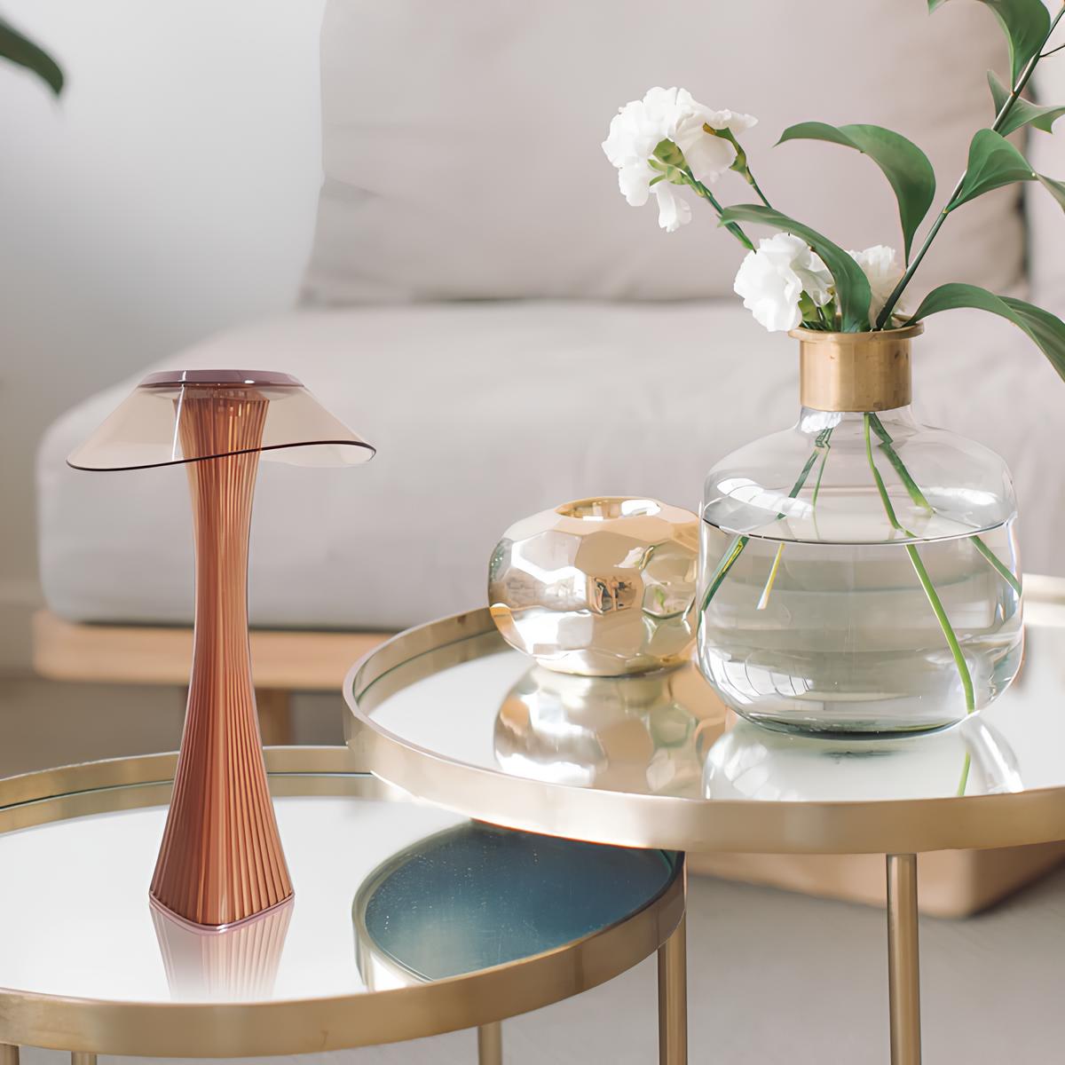 Cordless Table Lamp ABS 27.4 x 15.1 x 7.8 cm | Rose Gold or Black, Curved Design | Rechargeable, 3-Colour Dimmable Light 3