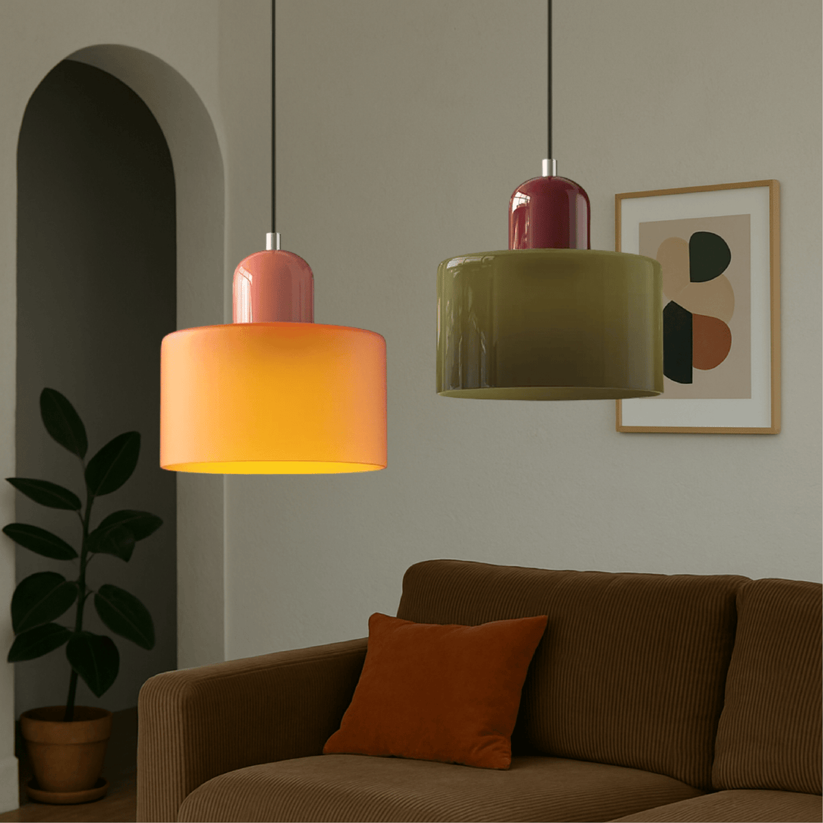 Glass Pendant Light Iron Frame | Bauhaus Geometric Design | Warm Glow for Dining Tables & Kitchen Islands & Workspaces 4