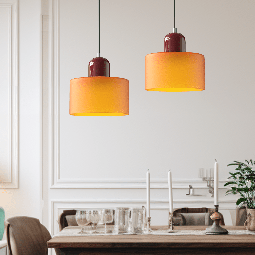 Glass Pendant Light Iron Frame | Bauhaus Geometric Design | Warm Glow for Dining Tables & Kitchen Islands & Workspaces 3