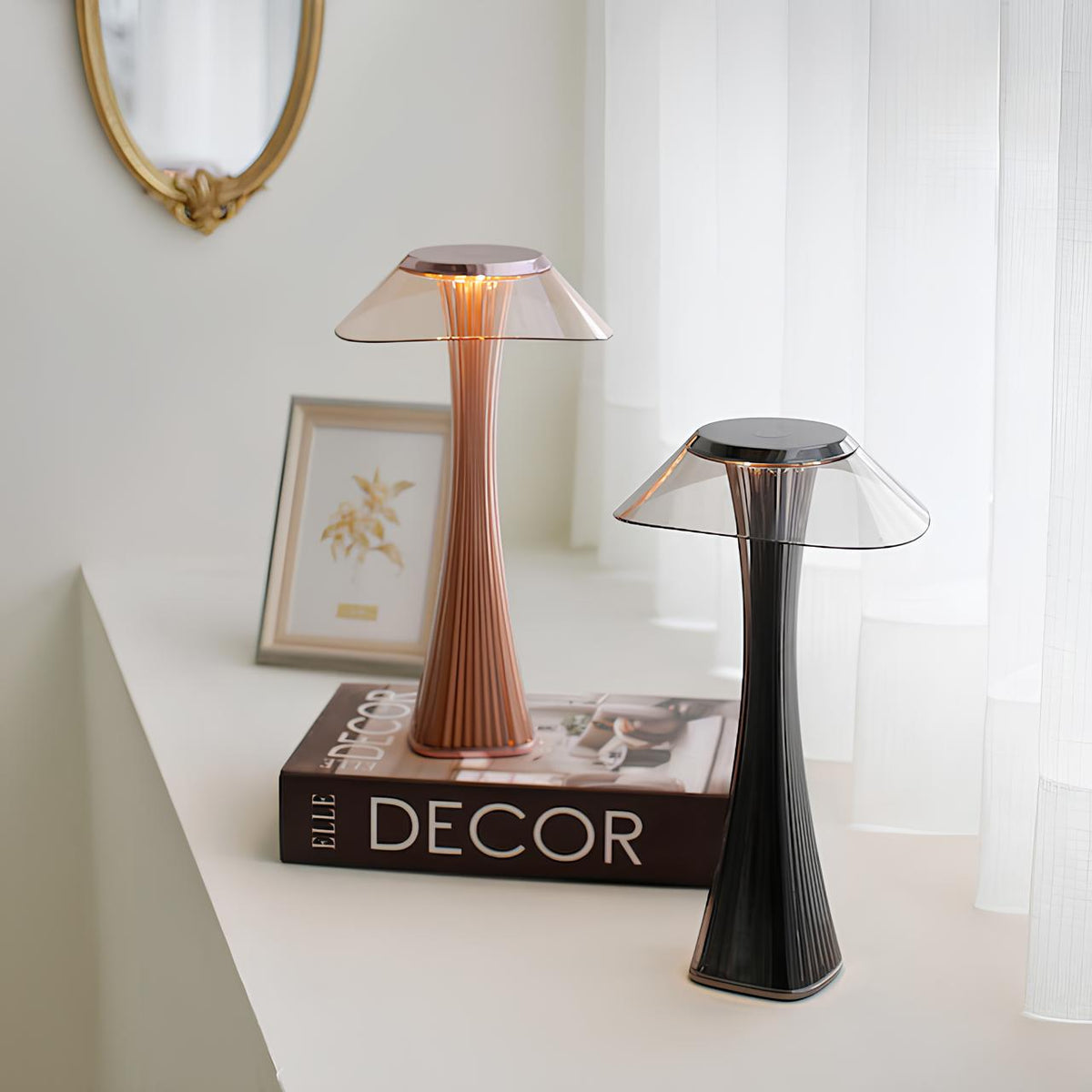 Cordless Table Lamp ABS 27.4 x 15.1 x 7.8 cm | Rose Gold or Black, Curved Design | Rechargeable, 3-Colour Dimmable Light 1