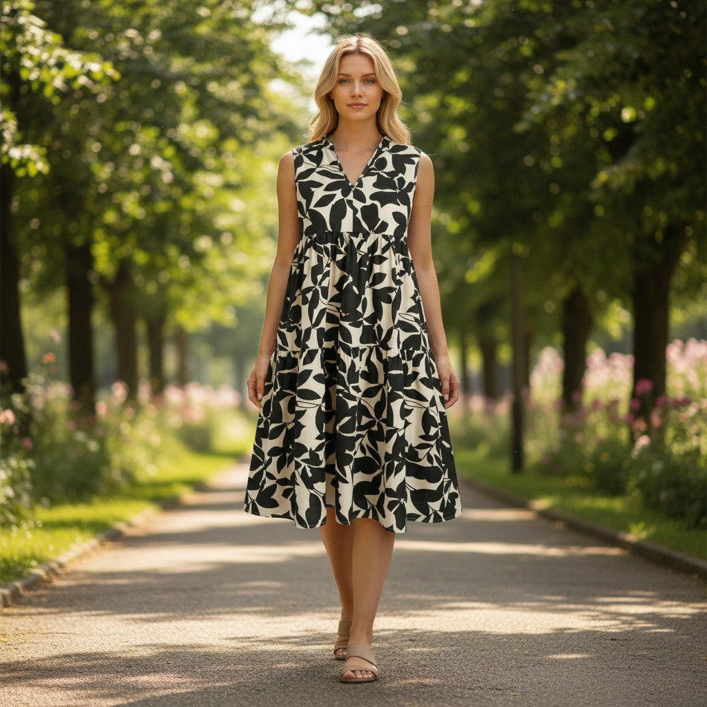 Sophia | Women's Floral A-Line Summer Dress – Lightweight Polyester, V-Neck Design