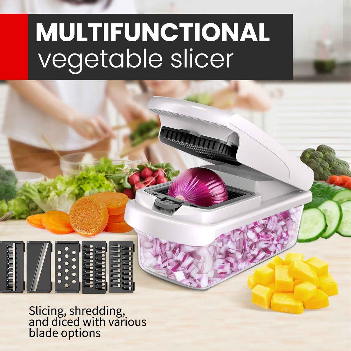 Multifunction Vegetable Chopper | 15-Piece Prep Set with Stainless Steel Blades | Slice, Dice, Grate & Julienne 2