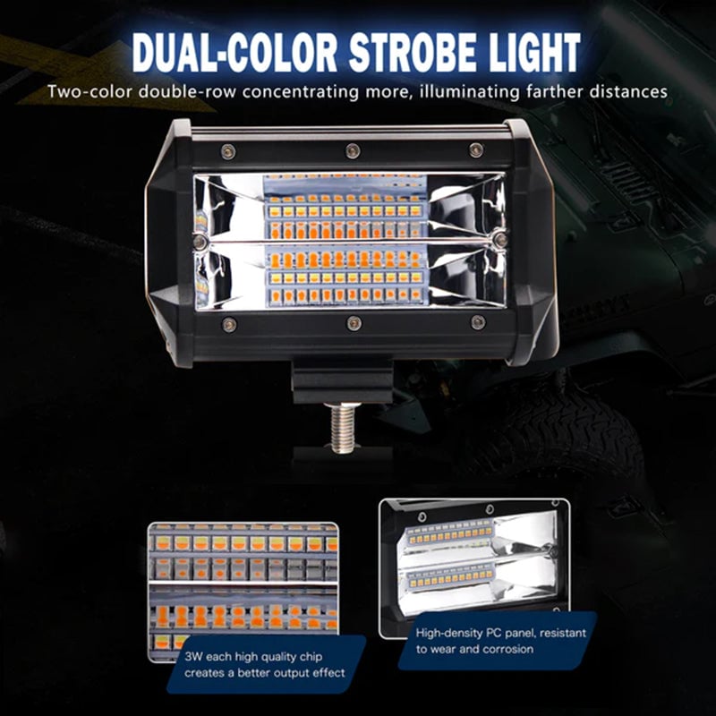 LED Work Light Pods Aluminium Alloy | 72 W 10800LM Flood Beam 6 Light Modes | IP67 Waterproof Strobe Lamp for Trucks 12