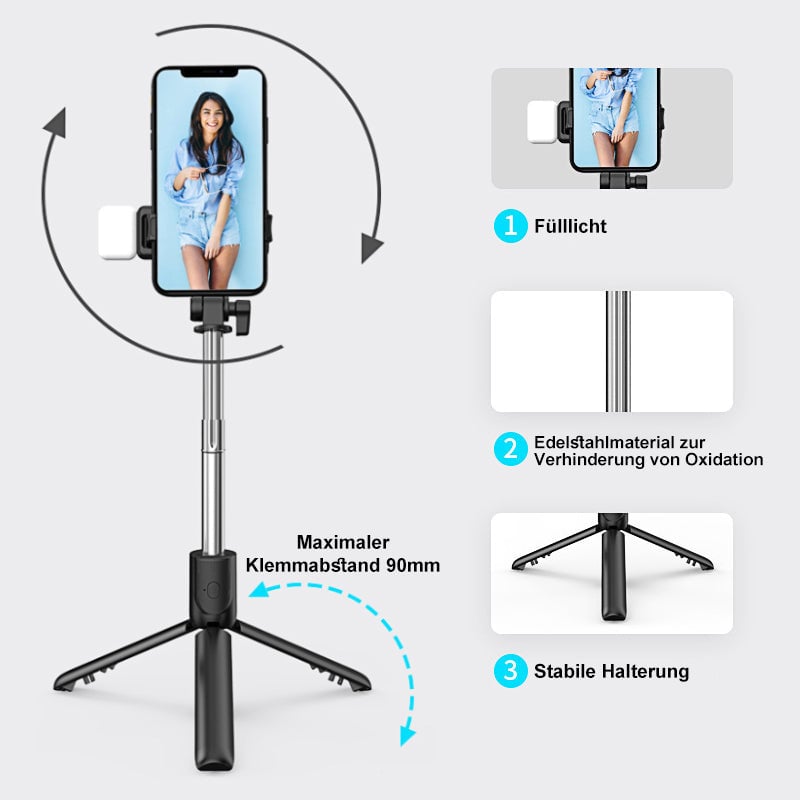 Selfie Stick Tripod Bluetooth Extendable Stainless Steel with Fill Light 6