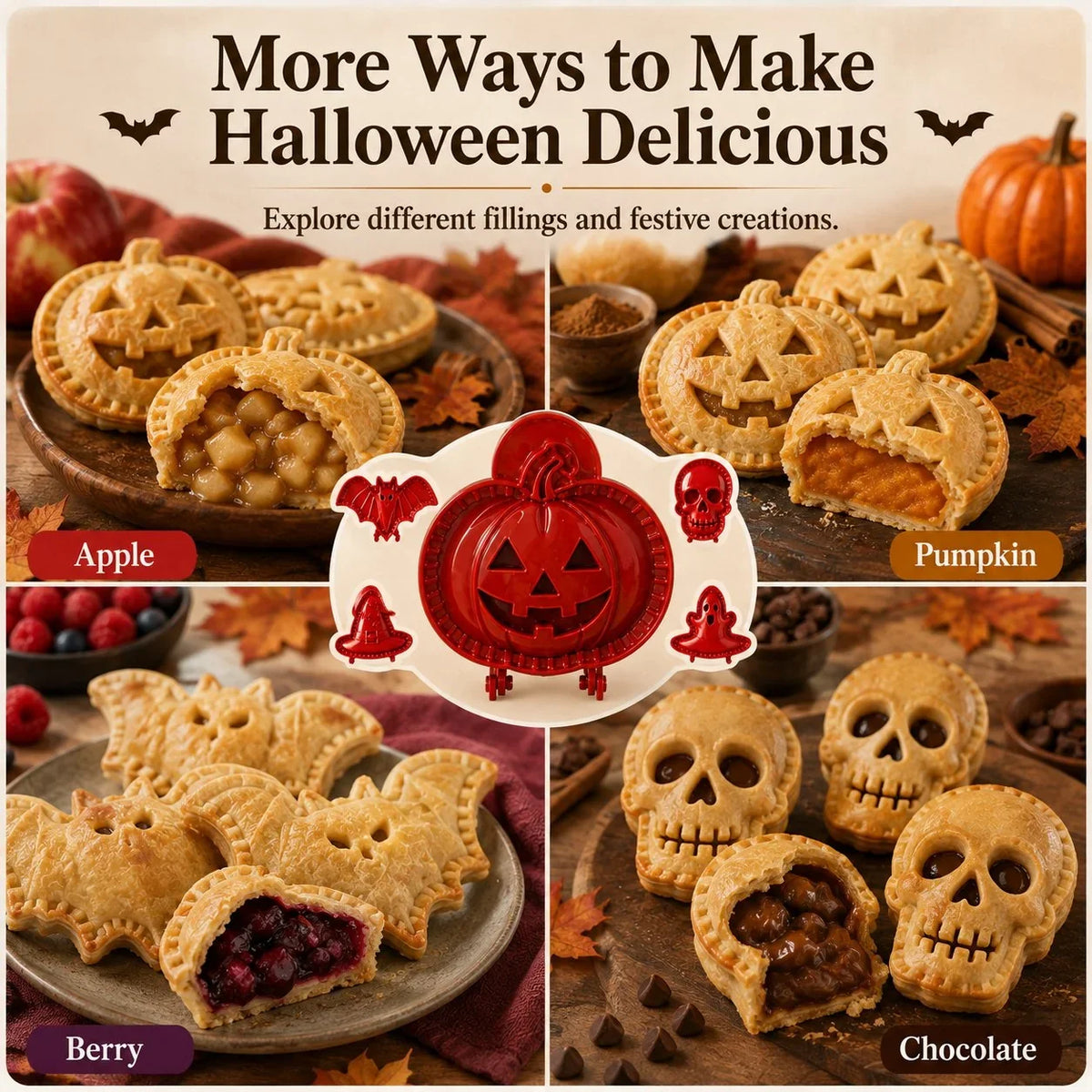 Halloween Hand Pie Mold Set | 8 Spooky Shapes, Snap & Seal Hinged Design | Plastic, Oven-Safe Prep for Hand Pies 7
