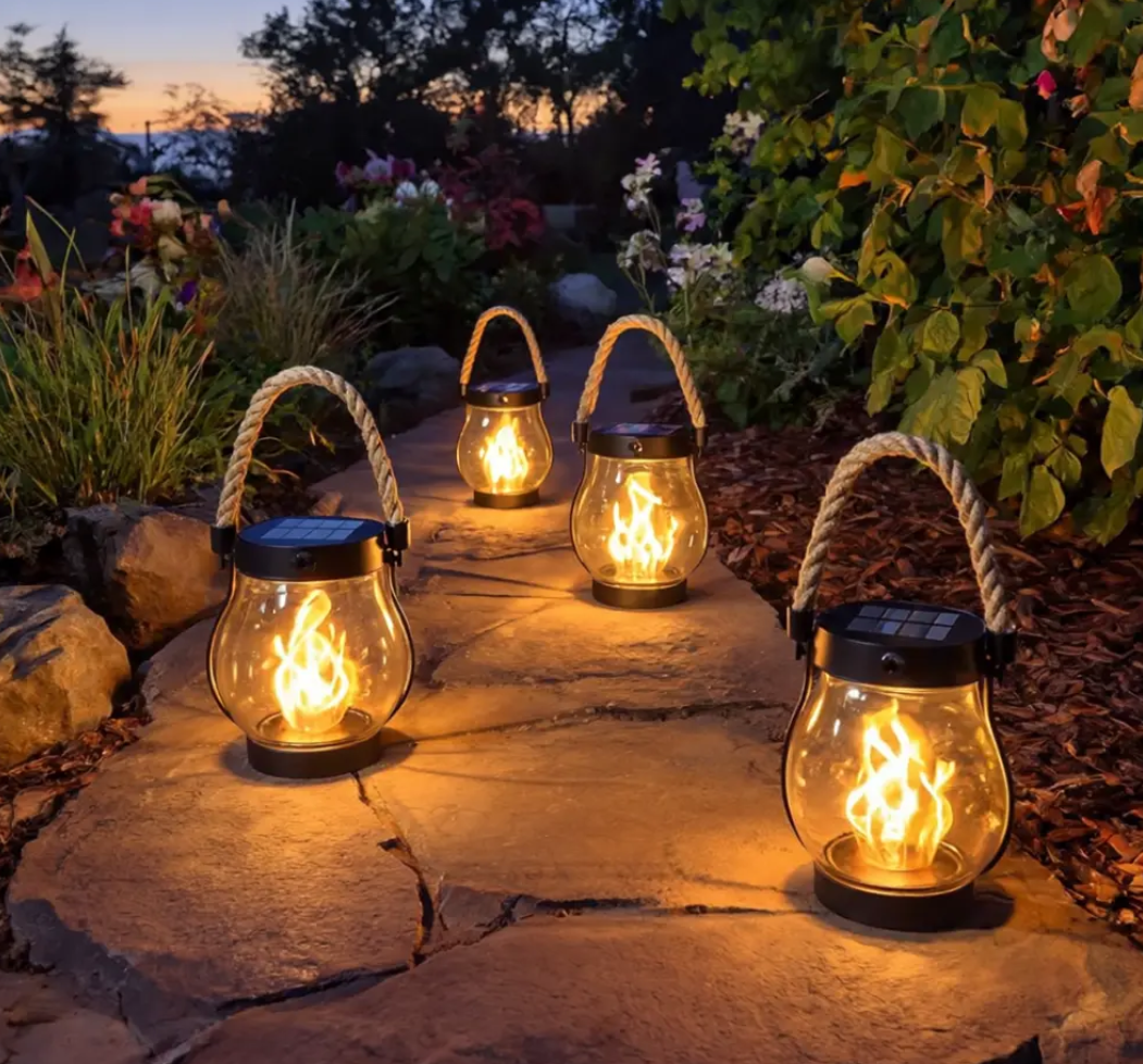 Solar Flame Lantern, Weatherproof Plastic | 25 x 13 cm, 12-Hour Solar Glow | Hemp Rope Wrap, Rain & Wind Resistant 5