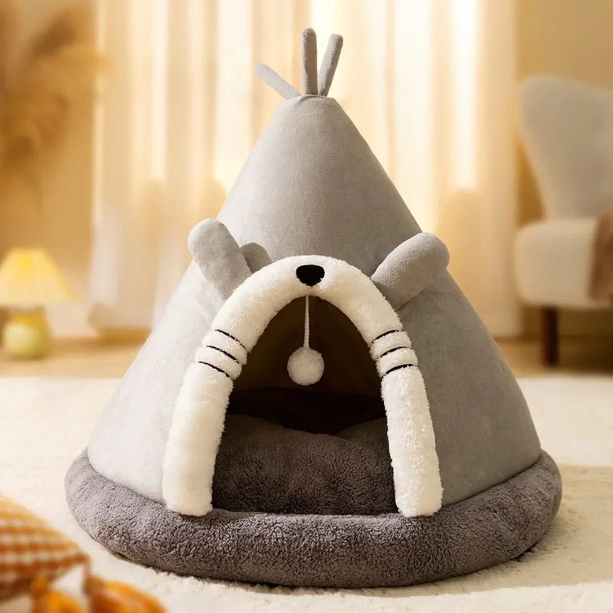 Cat Bed Tent with Plush Fleece Hanging Toy and Removable Cushion Outdoor Home - Image 6