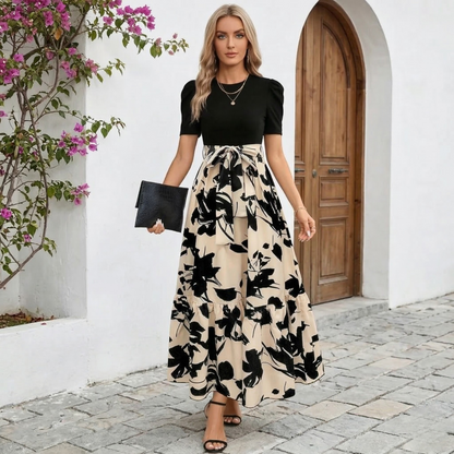 Hannah | Women's Floral Maxi Dress with High Waist & Ruffled Hem - Lightweight Polyester