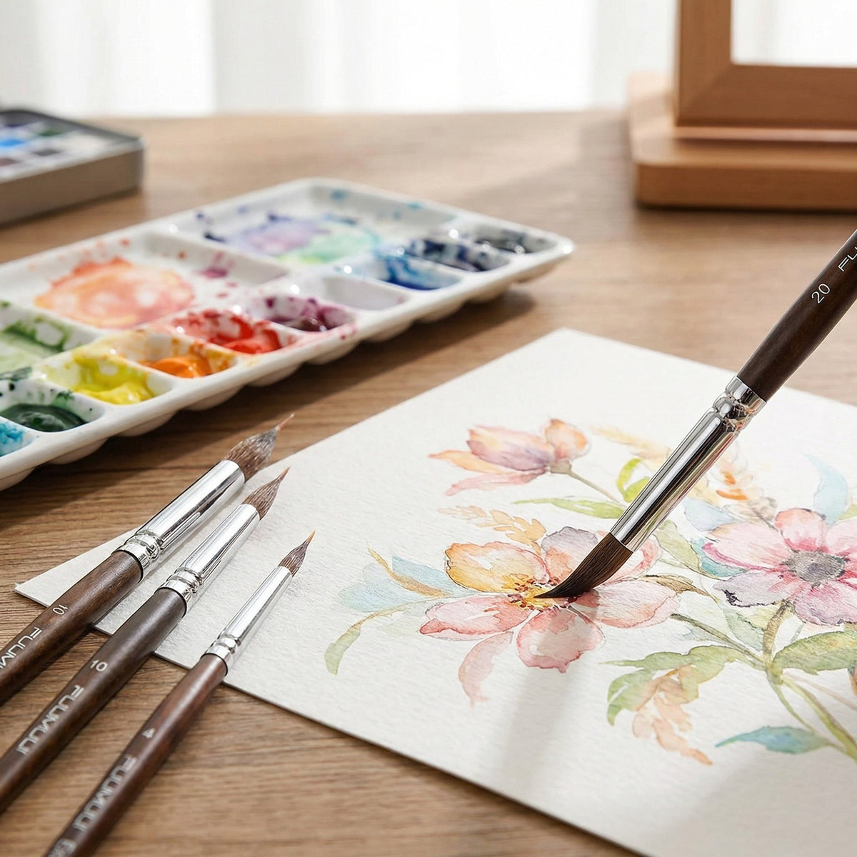 Artist Paint Brush Set, Birch Wood Handles | 4 or 6 Brushes, Fine to Broad Tips | Nickel-Plated Ferrules, Built-In Reservoir 2