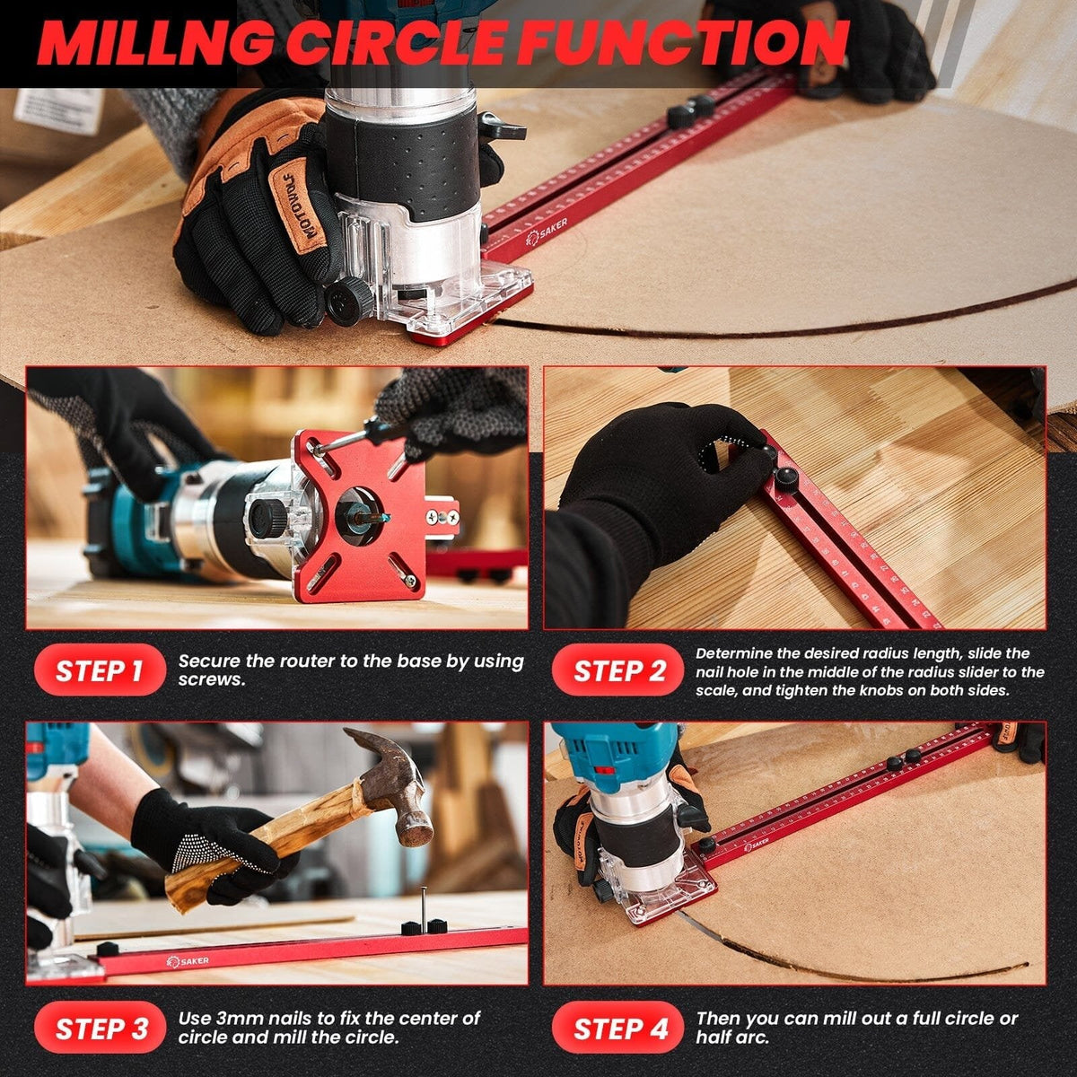 Router Tool 4-in-1 Milling Groove Bracket Aluminium Alloy with Detachable Base 9