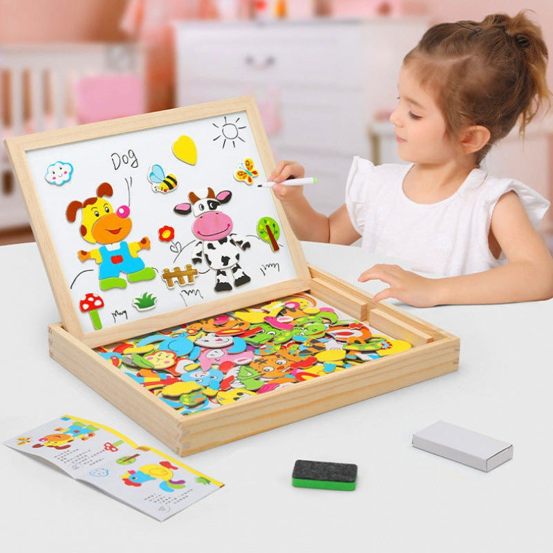 Double-Sided Magnetic Drawing Board Wooden | Whiteboard & Chalkboard in One | Portable, Non-Toxic Kids Art Board 1