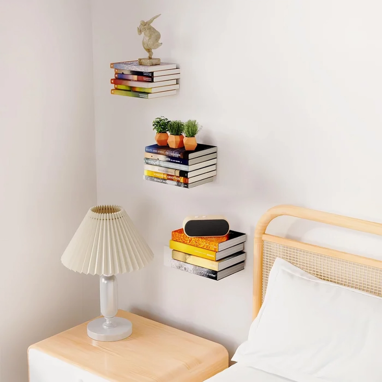 Invisible Book Shelf Bracket | Steel Build, Holds 6-8 Books Without Bending | Space-Saving Wall Mount Storage Solution 6