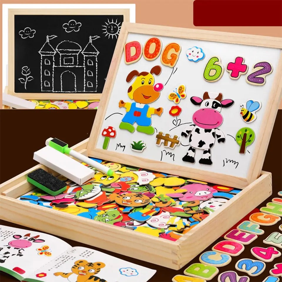 Double-Sided Magnetic Drawing Board Wooden | Whiteboard & Chalkboard in One | Portable, Non-Toxic Kids Art Board 2