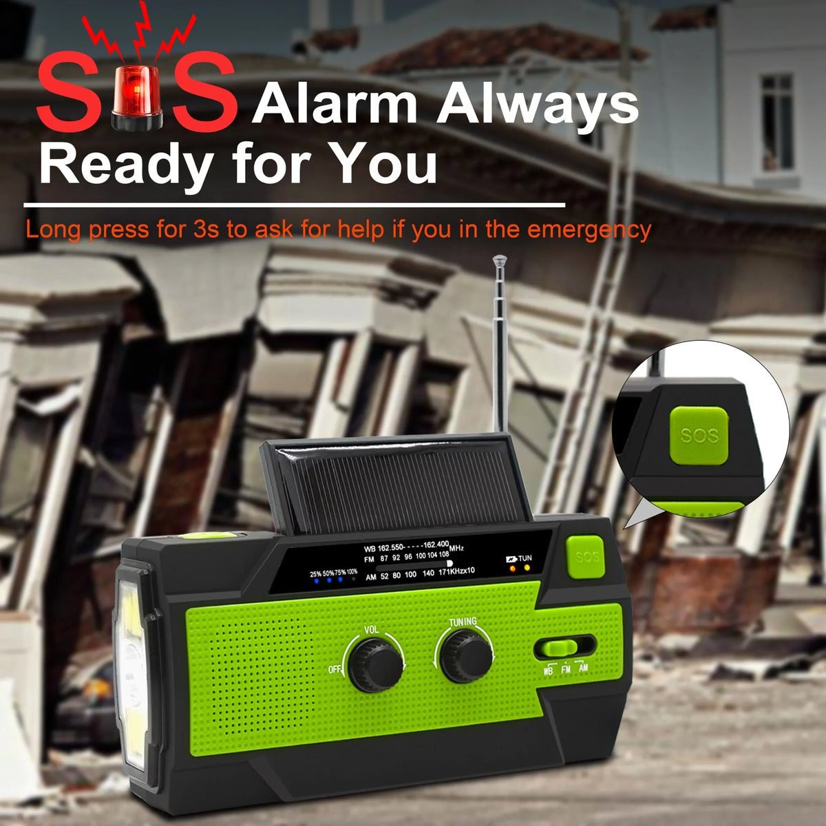 Emergency Radio with Solar & Hand Crank Charging | 4000mAh Power Bank | Flashlight, SOS Alarm, AM/FM Radio for Outdoors 4