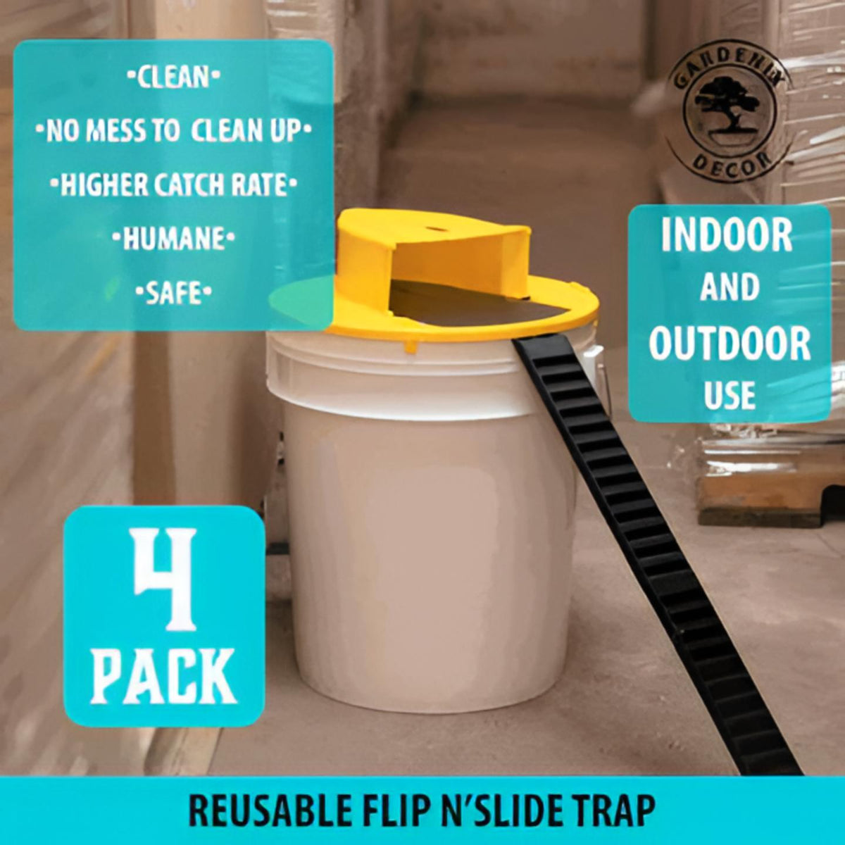 Bucket Lid Mouse Trap 4 Pack | Auto-Reset, Fits Standard 5-Gallon Bucket | Non-Toxic, Weather-Resistant, Catches up to 10 Mice 2