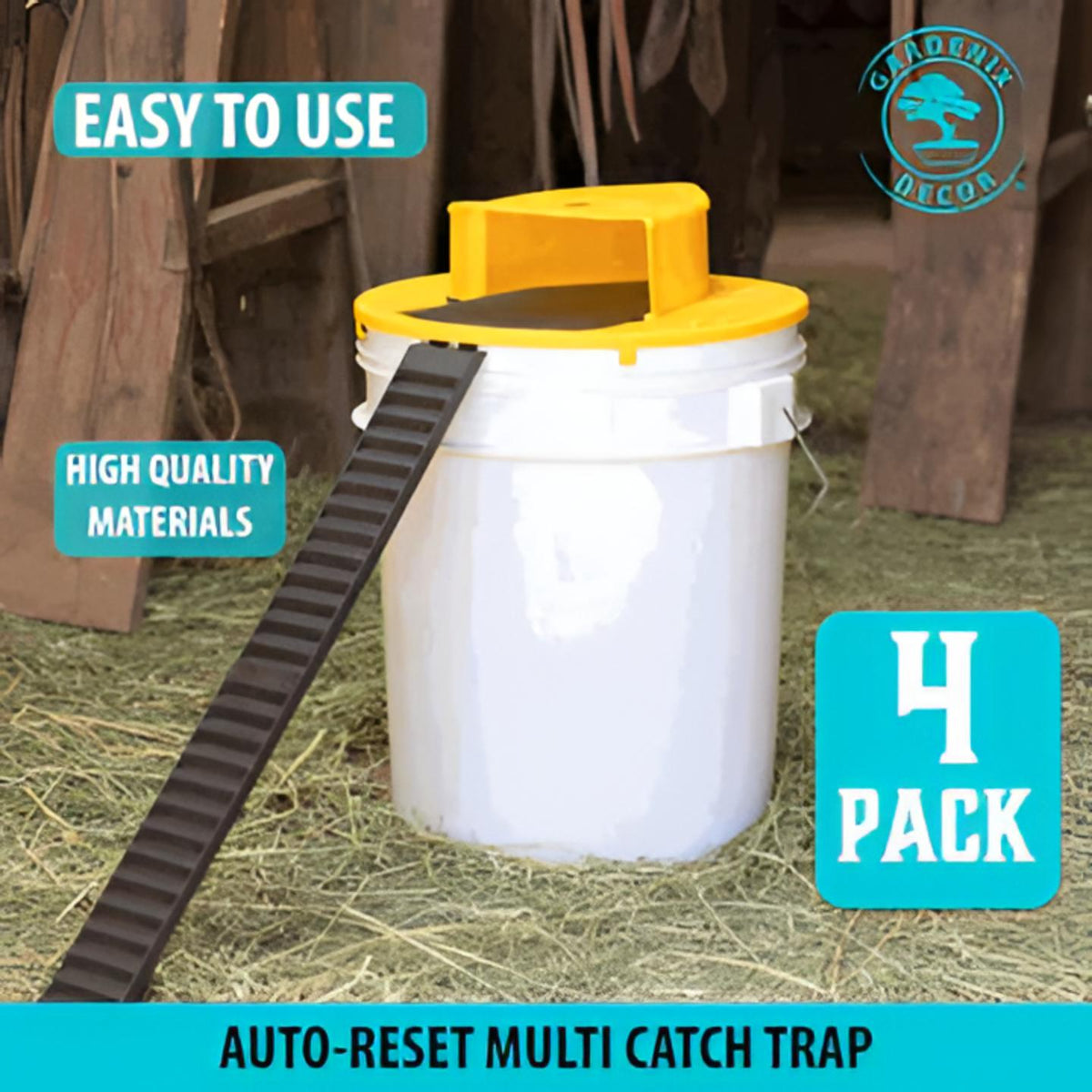 Bucket Lid Mouse Trap 4 Pack | Auto-Reset, Fits Standard 5-Gallon Bucket | Non-Toxic, Weather-Resistant, Catches up to 10 Mice 4