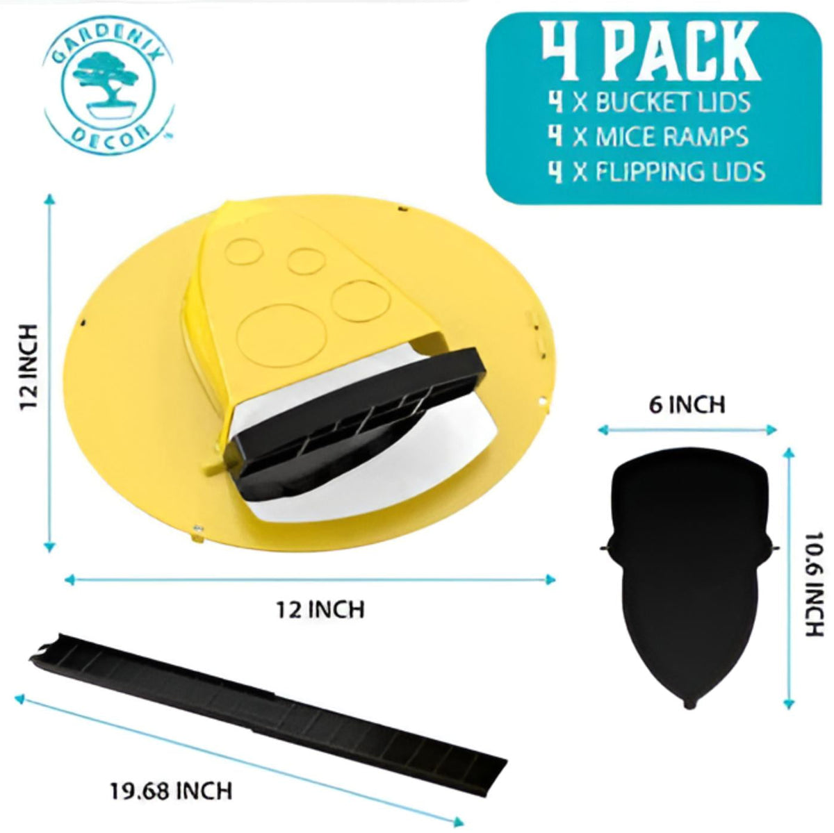 Bucket Lid Mouse Trap 4 Pack | Auto-Reset, Fits Standard 5-Gallon Bucket | Non-Toxic, Weather-Resistant, Catches up to 10 Mice 5
